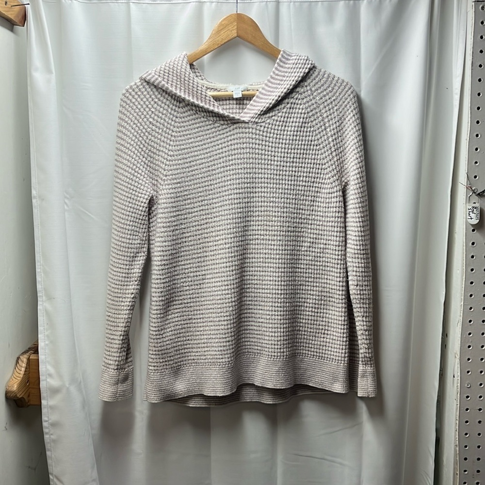 J Jill Purple White Stripe Knit Hooded Sweater- S